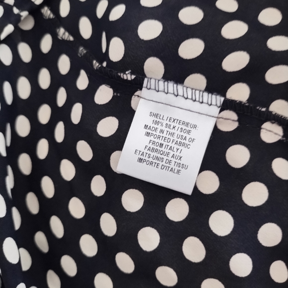 MILLY Navy White Polka Dot Silk Tie Sleeve Blouse S - Picture 5 of 5